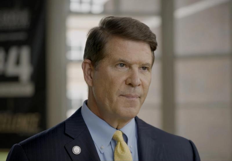 Executive in a suit during an interview