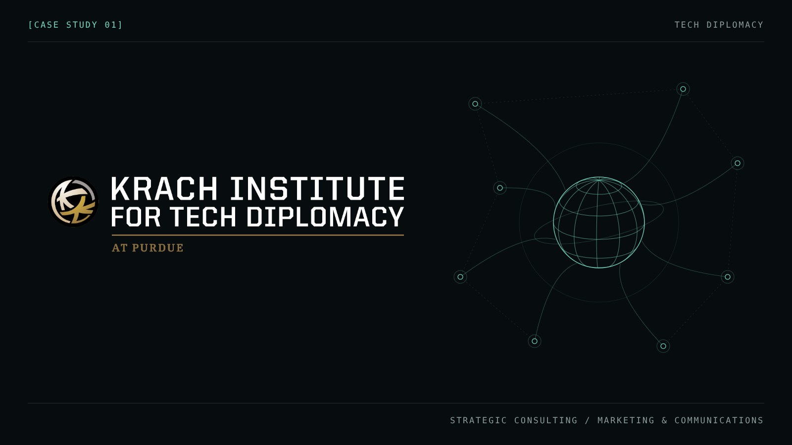 Krach Institute for Tech Diplomacy at Purdue logo over a wireframe globe